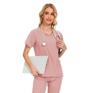 Custom Logo Unisex <b>Scrub</b> Jumpsuit <b>Sets</b> Nurse Uniform Stretch <b>Scrubs</b> Knitted Fabric High Quality Medical <b>Scrubs</b> <b>Sets</b> - Product Image 2