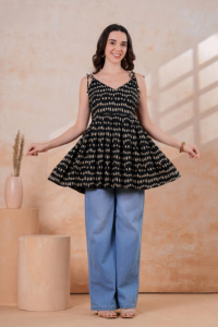 Women Black Printed Peplum Top Sleeveless Casual Summer <b>Tunic</b> Top for Ladies - Product Image 6