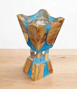 Quemador de Incienso de Madera Hecho a Mano con Inserto de Metal Dorado, Cilindro Aromático de Madera con Vetas de Mármol - Product Image 4