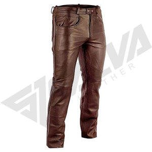 Pantalones de Motociclista SALVA LEATHER para Hombre, de Cuero Marrón, Transpirables, Ligeros, Corte Recto, Cintura Media, Cierre de Cremallera, Bolsillos Laterales, para Invierno - Product Image 3