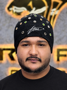Black Rhinestone Embellished <b>Beanie</b> <b>Hat</b> Hand Knitted Dot Pattern Street Style for <b>Men</b> Adult 56-58CM - Product Image 1