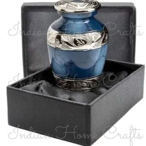 Blue <b>Keepsake</b> Urn Cremation <b>Memorial</b> Urn Metal Remembrance Casket with Gift Box Portable Funeral Supply - Product Image 4