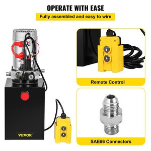 Bomba hidráulica de acción simple de 6 cuartos con bomba eléctrica y depósito metálico para remolques basculantes - Product Image 4