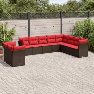Ensemble de canapés de patio en polyrotin marron, 10 pièces, avec coussins, meubles d'extérieur durables - Product Image 1