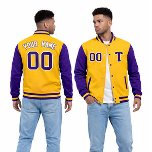 Chaqueta Universitaria Personalizada Amarilla y Morada, Chaqueta Bomber Letterman, Chaqueta de Béisbol con Nombre y Número Personalizados - Product Image 1