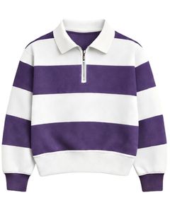 Sudadera con Cierre de Cremallera y Rayas Blancas y Moradas para Hombre, Cuello Camisero, Felpa, Informal, Invierno, Fabricante OEM Personalizado - Product Image 1