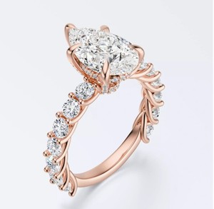 Glamorous 925 Silver Rose <b>Gold</b> Pear CZ <b>Ring</b> Twisted Leaf Band Women Party Wear Fashion Jewelry - Product Image 3