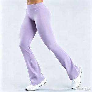 Leggings de Cintura Alta con Corte Acampanado, Color Azul Claro, Pantalones de Yoga - Product Image 4