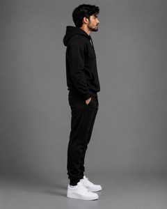 Conjunto de Sudadera con Capucha Negra para Hombre, Pantalones Deportivos Casuales, Traje Deportivo Completo, Zapatillas Blancas, Atuendo para las Cuatro Estaciones - Product Image 4