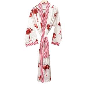 Kimono de Algodón 100% con Estampado de Árboles y Rayas, Cuello en V, Largo Completo, de Secado Rápido, para Verano, Ropa de Dormir Casual y Túnica de Playa - Product Image 4