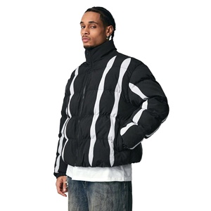 Chaqueta Acolchada para Hombre, Color Negro y Blanco, con Cuello Alto, Cierre de Cremallera, Resistente al Viento, para Invierno, Estilo Urbano, con Relleno Grueso de Poliéster - Product Image 4
