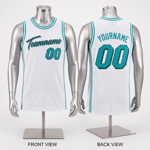 Maillot de basket personnalisé blanc et turquoise, sublimé, en maille, sans manches, avec nom et numéro d'équipe 00, unisexe, adulte, respirant - Product Image 1