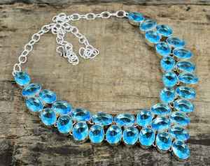 Collar de Cadena con Eslabones y Topacio Azul de Landon, Plata de Ley 925, Joyería Hecha a Mano para Mujer, Regalo de Aniversario - Product Image 6