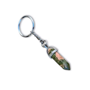 High Quality Crystal Keychain Stone Unakite Crystal Pencil key chain natural Stone bead <b>Healing</b> Key Holder Gift Women Key - Product Image 4