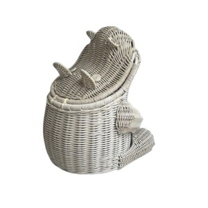 Handmade Hippopotamus Shaped Rattan Storage <b>Basket</b> <b>with</b> <b>Lid</b> for Kids Toy Organizer and Nursery Decoration - Product Image 1