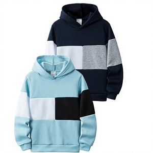 Color Block Hooded Sweatshirt For Children Autumn Casual Knitted Long Sleeve Pullover Blue Navy Gray White - Product Image 1