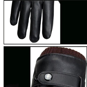 Gants d'hiver en cuir véritable pour hommes, gants chauds doublés thermiquement pour les activités de plein air et la conduite - Product Image 3