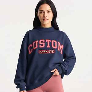 Sweat-shirt à col montant ample en molleton de coton de haute qualité avec broderie personnalisée pour femmes, style streetwear - Product Image 1