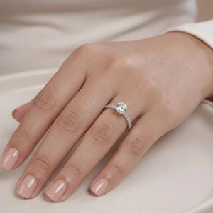 Bague de mariage et de fiançailles en or massif 10K 14K 18K, diamant de laboratoire rond couleur DEF clarté VS VVS, certifié IGI - Product Image 6