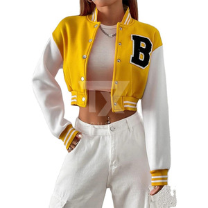 Wholesale Women's Cropped Letterman Jacket Embroidered Varsity Bomber Jacket with Rib Knit Collar and Custom Patches crop jacket - Product Image 1