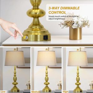 Stylish Antique Brass Gold Table <b>Lamp</b> with 10 Inch Shade Modern LED Bedside <b>Lamp</b> for Bedroom Living Room - Product Image 4