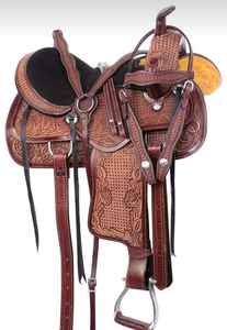 Silla de montar inglesa hecha a mano de cuero genuino de búfalo con estructura de madera, sostenible, transpirable, cómoda, duradera, con herrajes y cabezada para caballo. - Product Image 3