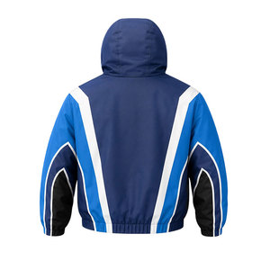 Custom Men Women Hooded Windbreaker <b>Jacket</b> Blue Contrast Panel Full Zip <b>Lightweight</b> Sports <b>Running</b> Training <b>Jacket</b> OEM ODM - Product Image 3