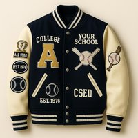 Veste universitaire personnalisée pour homme en cuir PU, style baseball, avec patchs brodés, design preppy, col rabattable, style universitaire