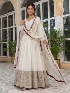 Vestidos Anarkali de seda Chinon con bordados y lentejuelas, ropa étnica india, tallas grandes, para bodas. - Product Image 4