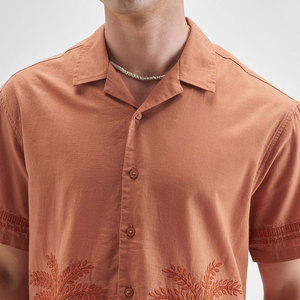 Men's Summer Short Sleeve Hawaiian Shirt Turn-<b>Down</b> Collar Embroidered Palm Tree Pattern Breathable Cotton Vacation Shirts - Product Image 6
