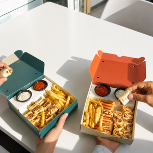 Custom Disposable Biodegradable Eco-Friendly Paperboard Shawarma Wrap Hummus Snack Chips Sauce Packaging Box Brunch Fries - Product Image 1