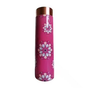 <b>Pink</b> Mandala Copper Water <b>Bottle</b> Decorative Printed Reusable Leakproof Eco Friendly Hydration <b>Bottle</b> for Travel Office Home - Product Image 1