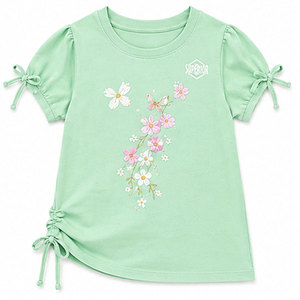 Camiseta de Punto de Manga Corta con Cuello Redondo para Niñas, Estilo Casual, a la Moda para el Verano, con Impresión de Marca Personalizada - Product Image 1