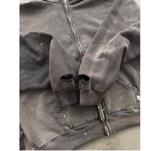 Sweat-shirt streetwear pour homme personnalisé, lourd, délavé à l'acide, broderie de strass, OEM - Product Image 2