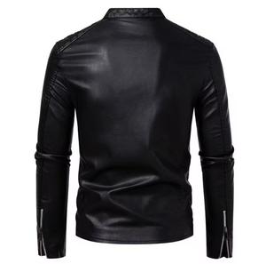 Unisex PU Leather Waterproof Moto Jacket Front Stand Collar Zipper Closure Regular Sleeve Solid Color Loose Fit <b>Winter</b> Casual - Product Image 6