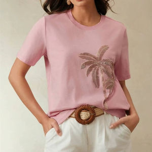 Camiseta blanca personalizada con texto, de moda y más vendida, para mujer, para fiestas, con cuentas móviles de doble cara, hecha a mano por fabricante de la India. - Product Image 1