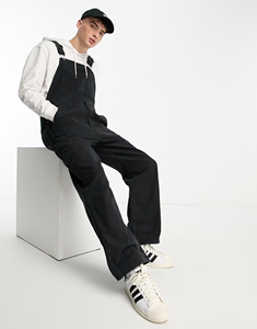 Overol de Mezclilla Negro para Hombre, Color Sólido, Algodón de Peso Medio, Corte Holgado, Estilo Casual para Trabajo, Ropa de Otoño - Product Image 1