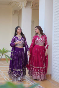 2024 verano cuello en V Heavy Fox Georgette trabajo de mujer bordado secuencia trabajo Festival Lehenga Choli tejido sólido Patchwork - Product Image 5