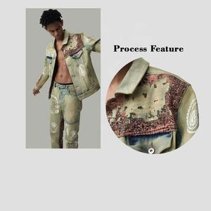 Nouvelle veste en jean tendance pour homme, deux pièces, avec imprimé denim et denim délavé vintage - Product Image 3