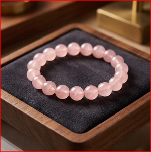 NOBLESTONE GEMS Bracelet d'amour en perles de quartz rose naturel, bijou extensible en pierre rose à perles rondes pour cadeau et usage quotidien - Product Image 6