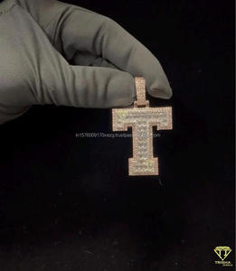 Pendentif personnalisé en forme de lettre « T » serti de diamants de laboratoire, collier hip-hop plaqué or, bijoux - Product Image 3