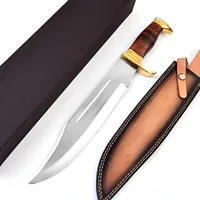 Couteau de chasse professionnel de haute qualité en acier au carbone, lame fixe de 4,5 pouces, pointe tombante, manche en cuir, multifonction, camping, OEM