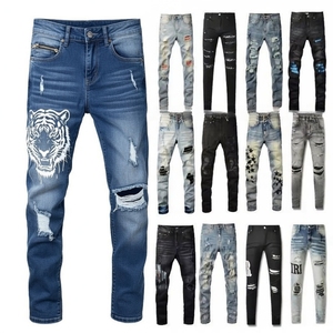 Jean en denim vintage pour homme, coupe droite ample, taille mi-haute, décontracté et tendance, lavable, couleur unie - Product Image 2