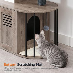 คอนโดแมวอเนกประสงค์แบบทันสมัยขนาด 31.5 นิ้ว พร้อมกระบะทรายซ่อนในตัว เฟอร์นิเจอร์สำหรับแมวในบ้าน  พร้อมเสาปีนป่ายทำจากวัสดุซิซอล และเปลญวน - Product Image 5