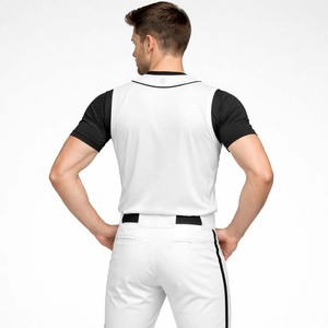 Wholesale Custom Men's Sleeveless Baseball Uniform Set White Button <b>Down</b> Jersey Vest and <b>Pants</b> with Black Piping - Product Image 4