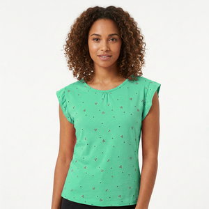 Pink Dot Printed Puff Sleeve <b>T</b>-<b>Shirt</b> Casual O-Neck Knitted Women's Top Teenagers 100% Cotton Breathable Jersey - Product Image 2