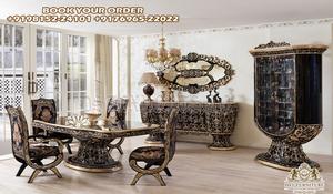 Juego de Comedor de Estilo Barroco Europeo en Negro y Dorado, Muebles de Comedor de Madera Tallada de Primera Calidad, Estilo Maharaja, Juego de Comedor para 10 Personas, Reino Unido - Product Image 5