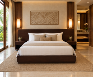 Modern <b>Wooden</b> <b>Bed</b> <b>Frame</b> Brown Panel <b>Platform</b> <b>Bed</b> with Side Shelves <b>Wooden</b> Bedroom Furniture Custom Size - Product Image 1