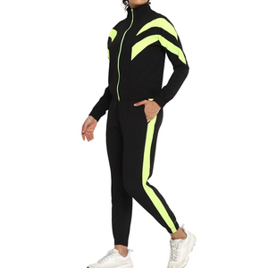 Conjunto Deportivo de Mujer, Negro con Rayas Verde Neón, 2 en 1, Cortavientos, con Cierre de Media Cremallera, Mangas Largas, Pantalones hasta el Tobillo, Bolsillos Laterales, Estilo Deportivo Casual - Product Image 3