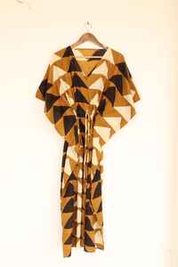 Vestido Kaftan de Algodón con Estampado Geométrico Color Mostaza para Mujer, Estilo Boho, para la Playa - Product Image 2